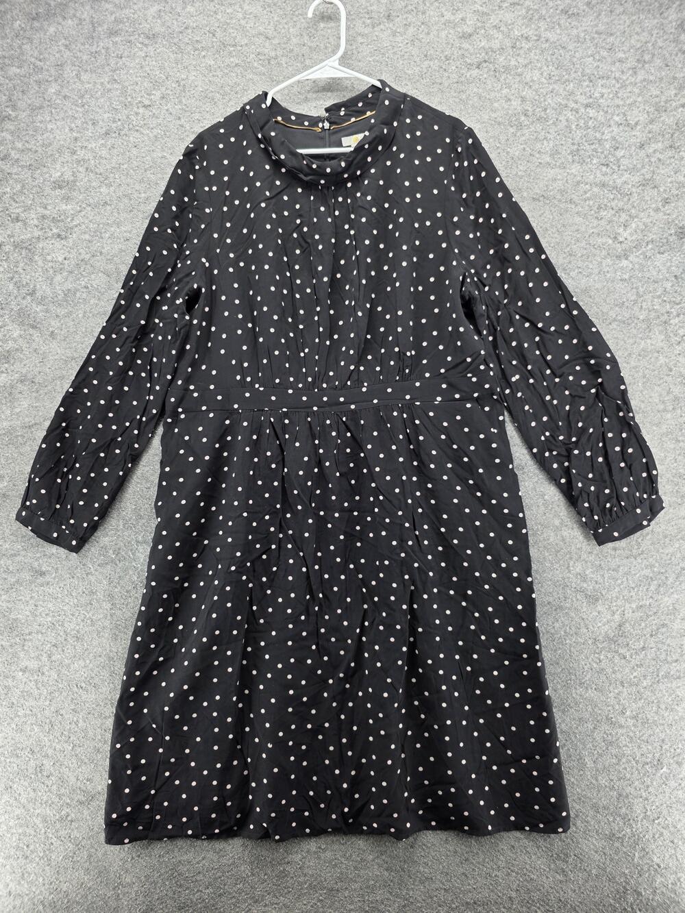 Boden Dress Womens 16R Black White Polka Dot Long Sleeve Midi Fit Flare Retro